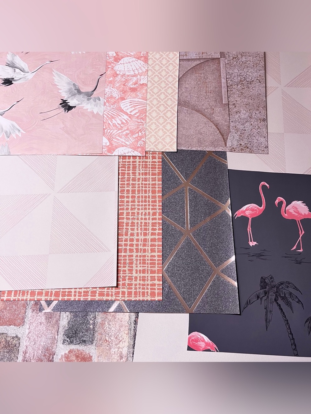 12 Assorted Pink & Coral Designer Scrapbooking Wallpaper Sheets Lot Arts Crafts